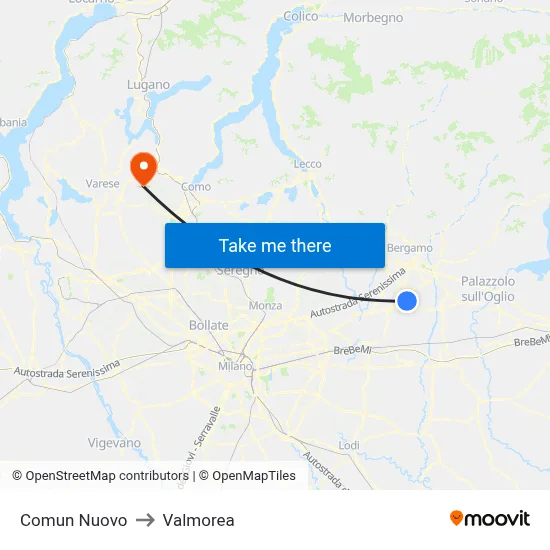 Comun Nuovo to Valmorea map