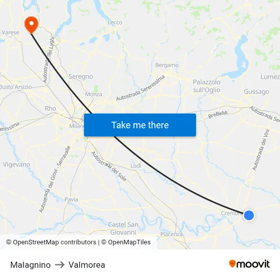 Malagnino to Valmorea map