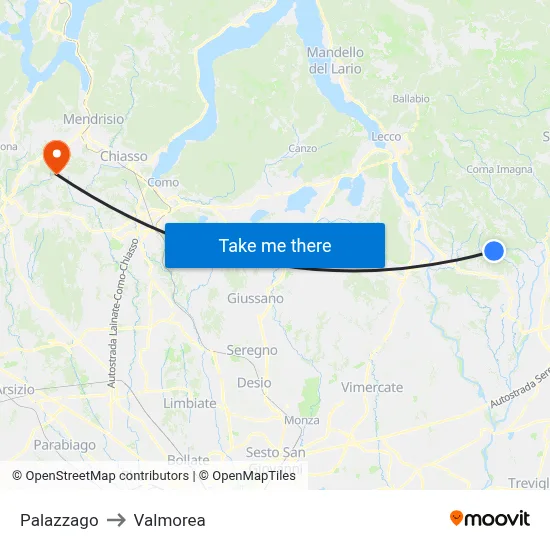 Palazzago to Valmorea map