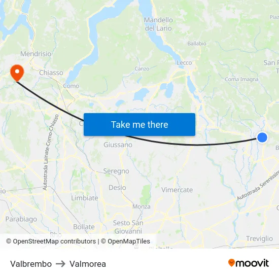 Valbrembo to Valmorea map