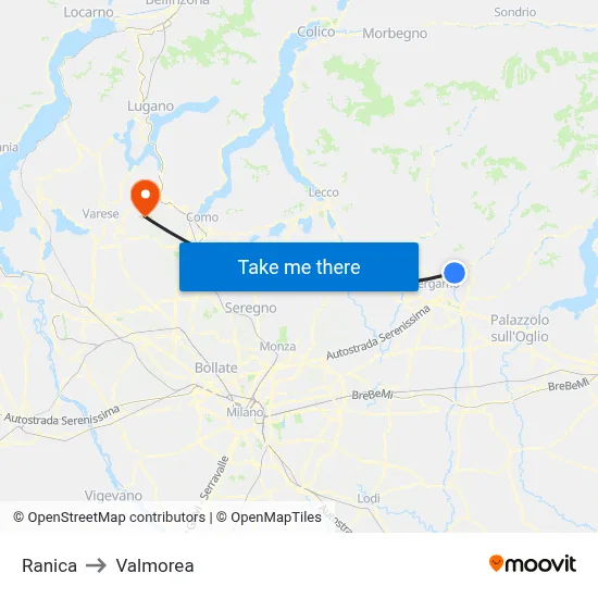 Ranica to Valmorea map