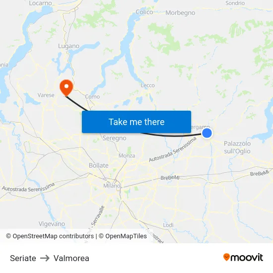 Seriate to Valmorea map