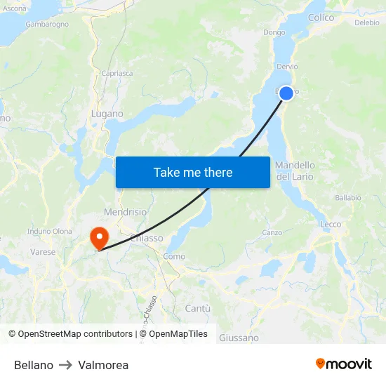 Bellano to Valmorea map