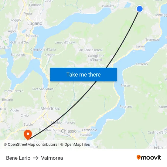 Bene Lario to Valmorea map