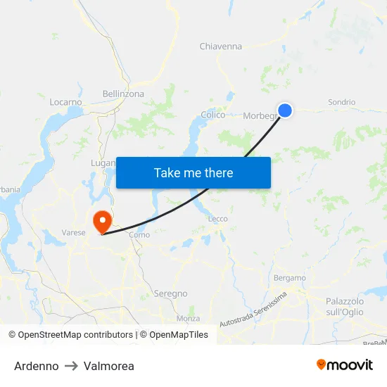 Ardenno to Valmorea map