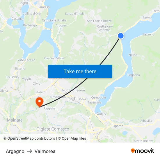 Argegno to Valmorea map