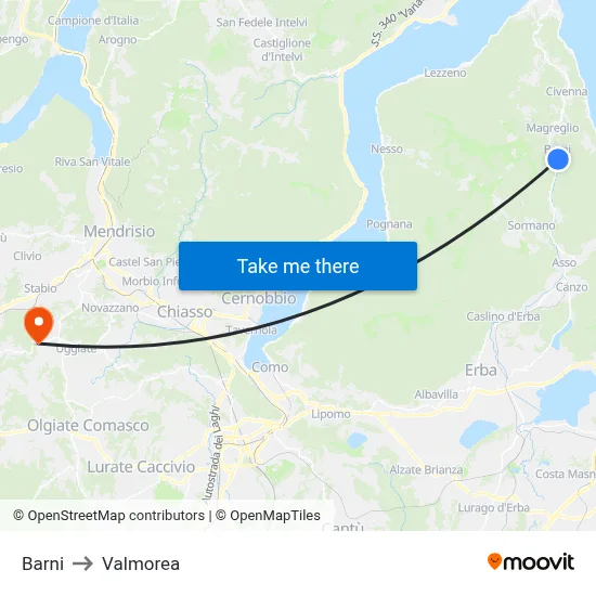 Barni to Valmorea map