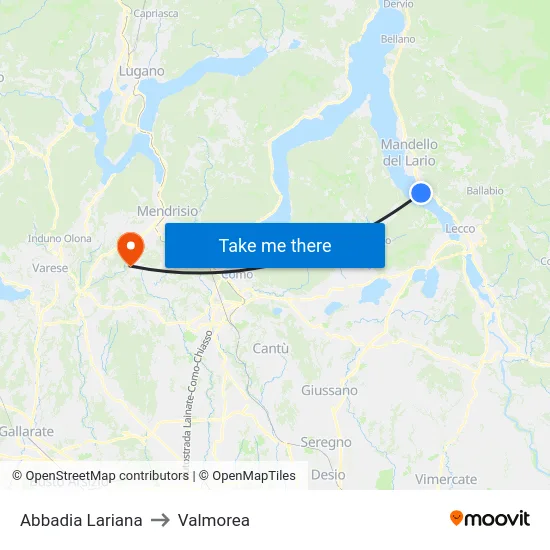 Abbadia Lariana to Valmorea map