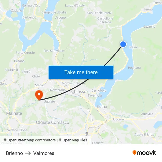 Brienno to Valmorea map