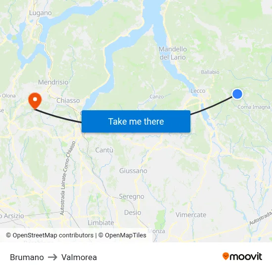 Brumano to Valmorea map