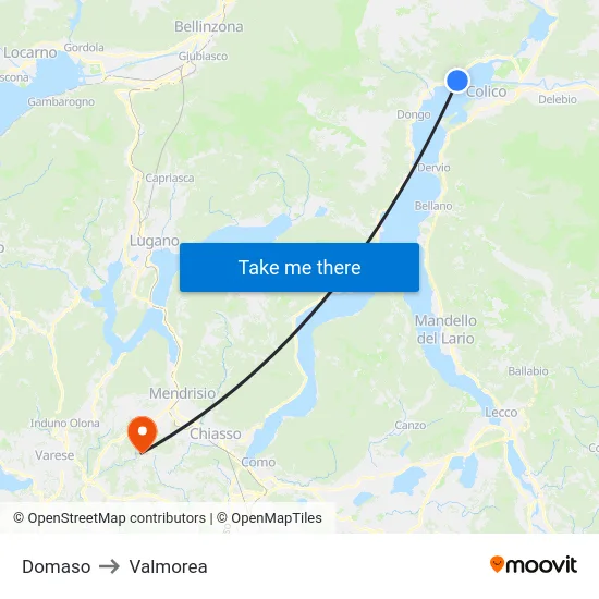 Domaso to Valmorea map