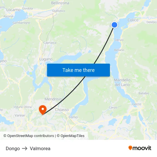 Dongo to Valmorea map