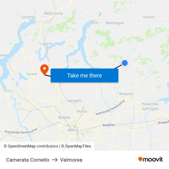 Camerata Cornello to Valmorea map