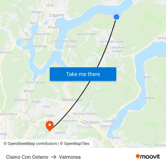 Claino con Osteno to Valmorea map