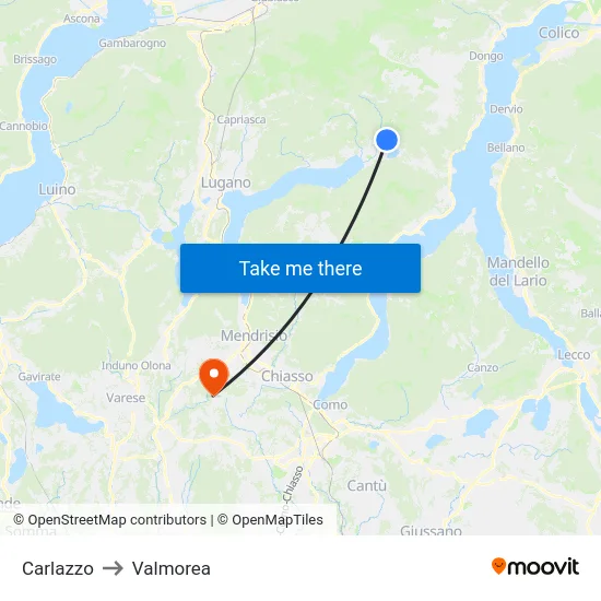 Carlazzo to Valmorea map