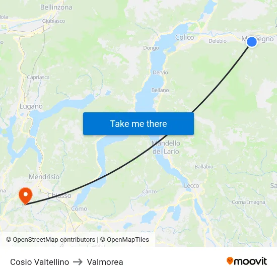 Cosio Valtellino to Valmorea map