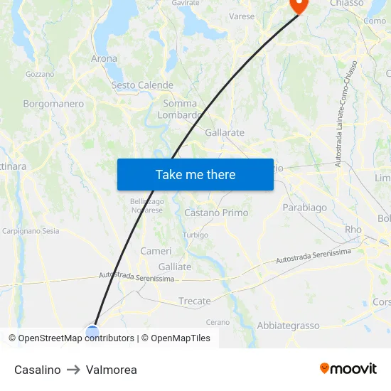 Casalino to Valmorea map