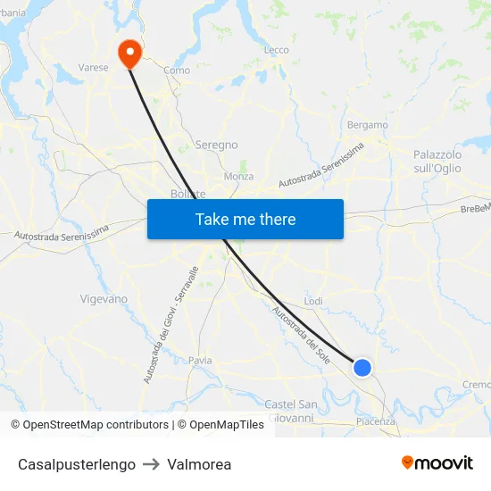 Casalpusterlengo to Valmorea map