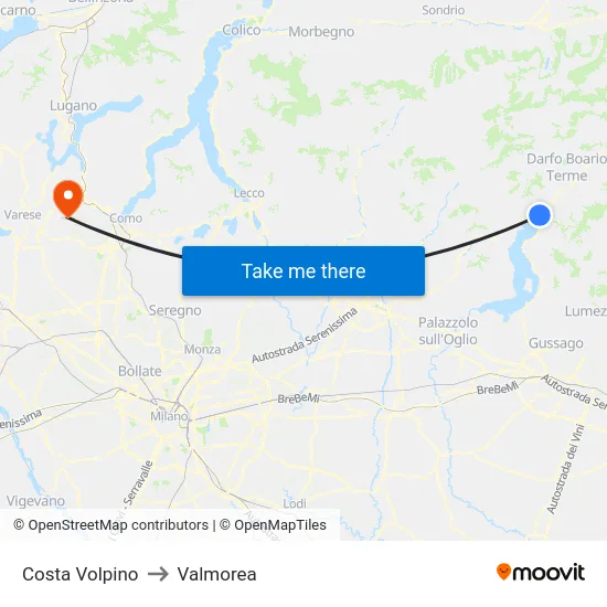 Costa Volpino to Valmorea map