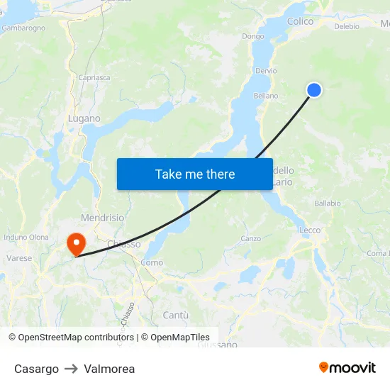 Casargo to Valmorea map