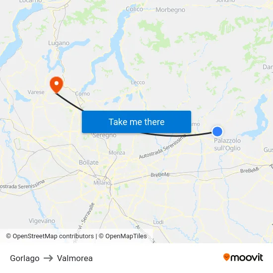 Gorlago to Valmorea map
