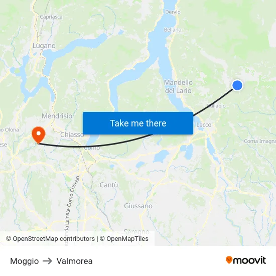 Moggio to Valmorea map
