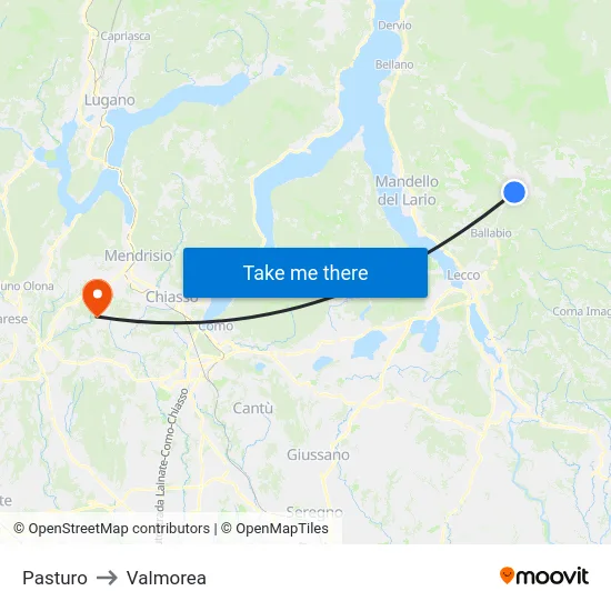 Pasturo to Valmorea map