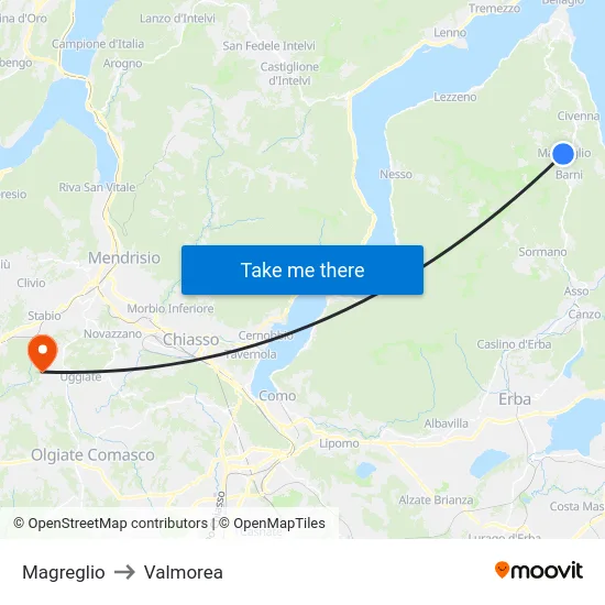 Magreglio to Valmorea map