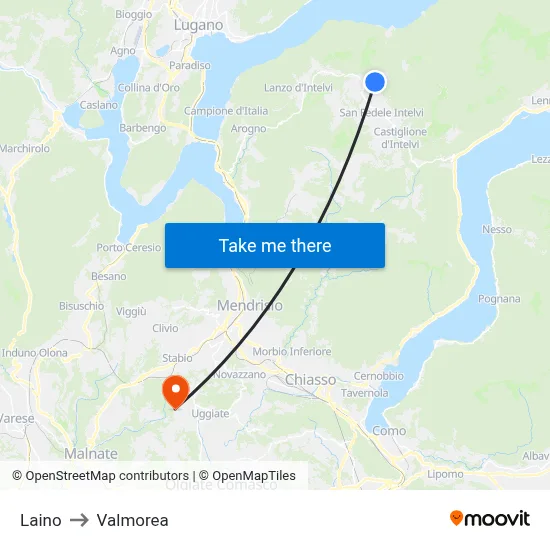 Laino to Valmorea map