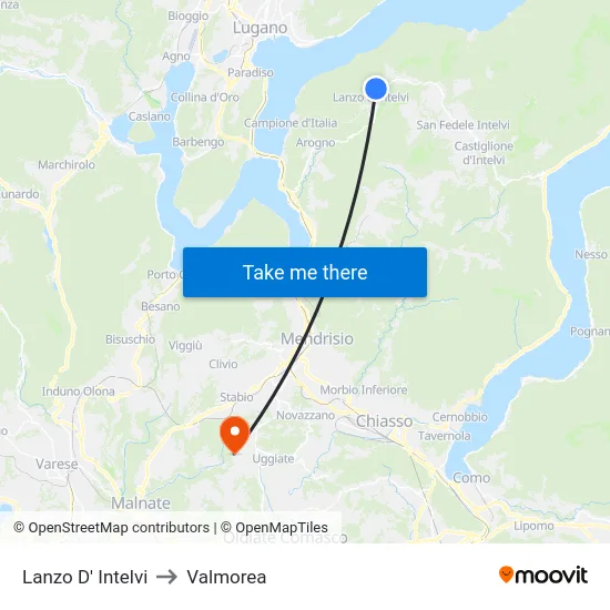 Lanzo d'Intelvi to Valmorea map