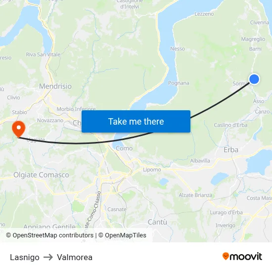 Lasnigo to Valmorea map