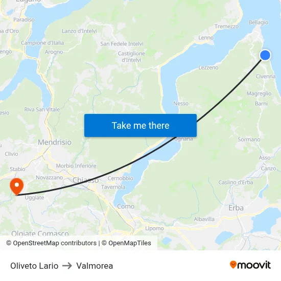 Oliveto Lario to Valmorea map