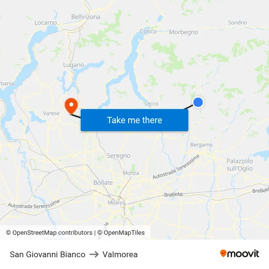 San Giovanni Bianco to Valmorea map