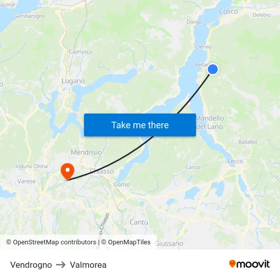 Vendrogno to Valmorea map