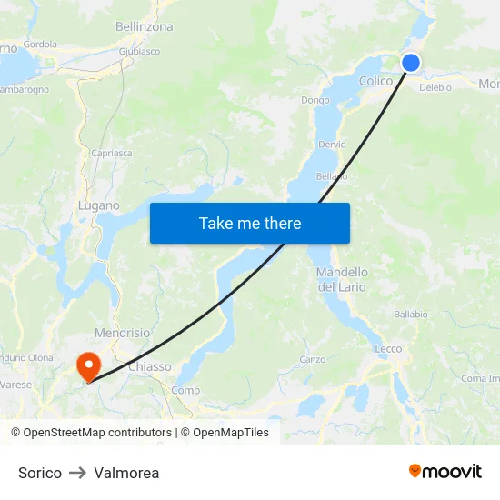 Sorico to Valmorea map