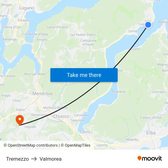 Tremezzo to Valmorea map