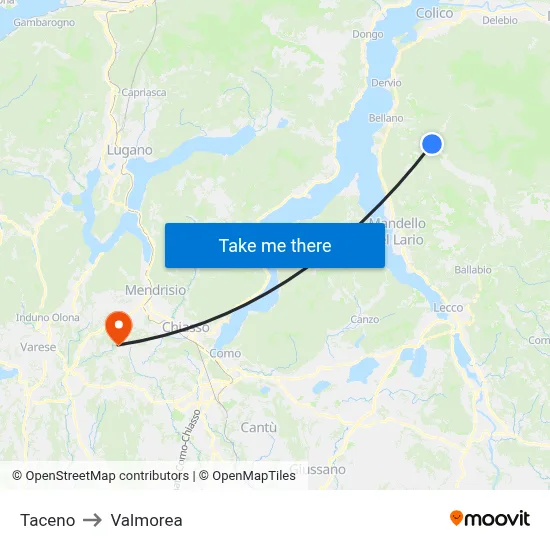 Taceno to Valmorea map