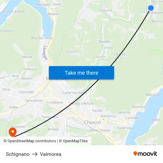 Schignano to Valmorea map
