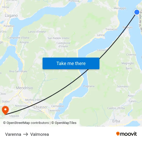 Varenna to Valmorea map