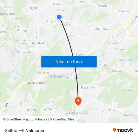 Saltrio to Valmorea map