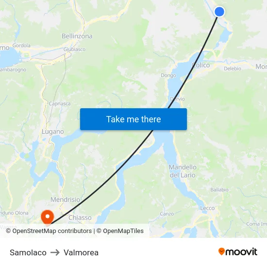 Samolaco to Valmorea map