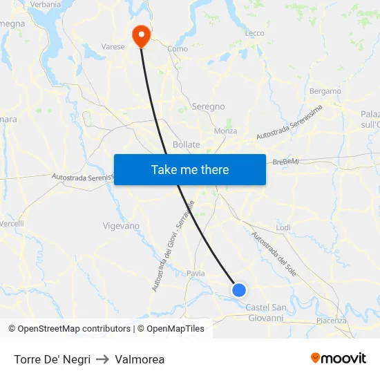 Torre De' Negri to Valmorea map