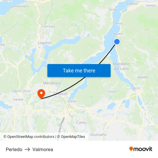 Perledo to Valmorea map