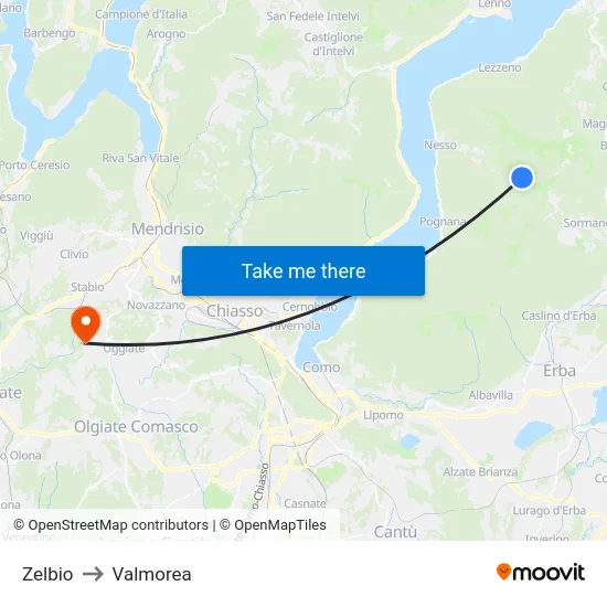 Zelbio to Valmorea map
