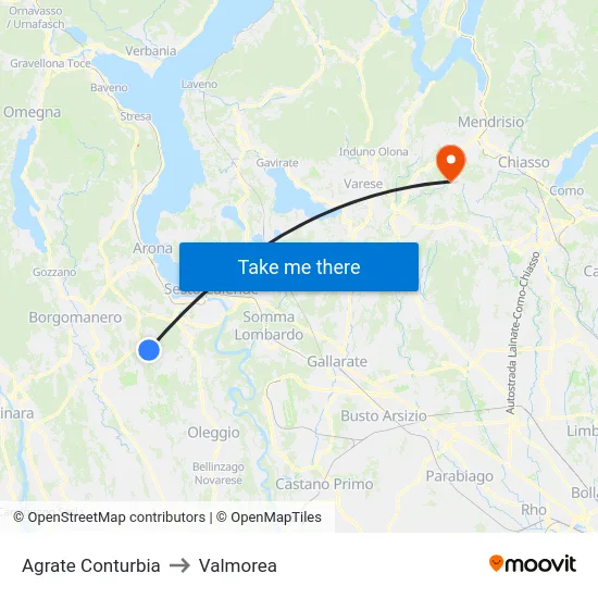 Agrate Conturbia to Valmorea map