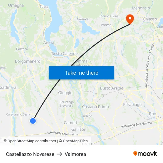 Castellazzo Novarese to Valmorea map