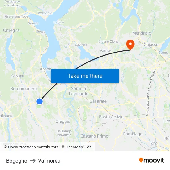 Bogogno to Valmorea map