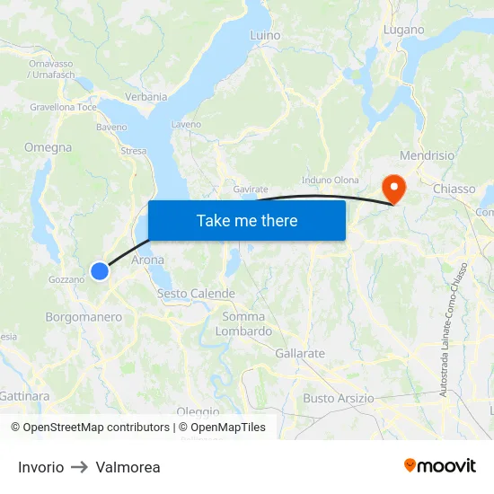 Invorio to Valmorea map