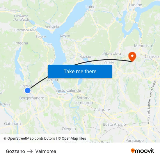 Gozzano to Valmorea map