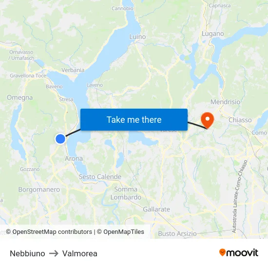 Nebbiuno to Valmorea map